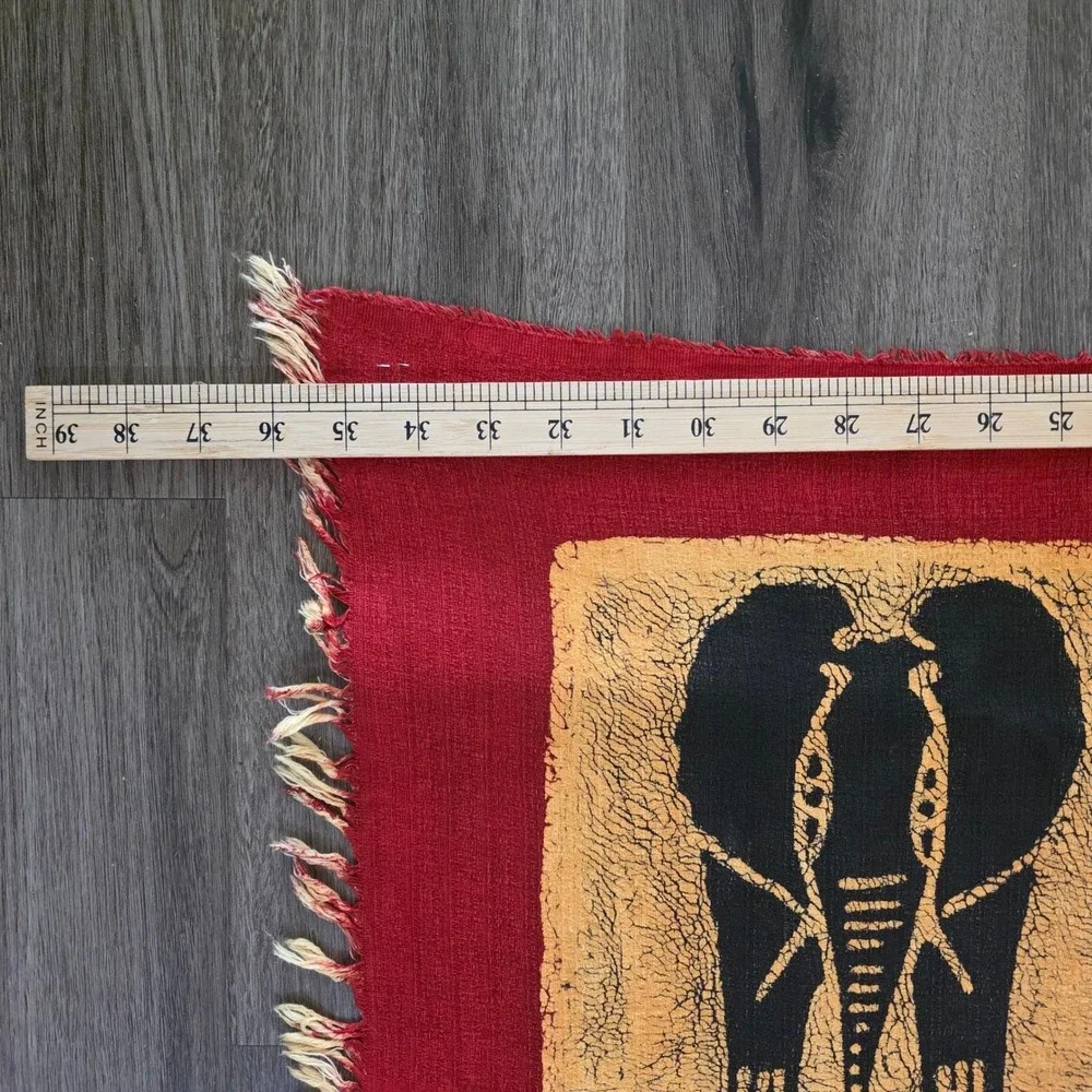 Hand Painted African Wall Hanging or Textile Safari Zebra Elephant Sunrise 36x60